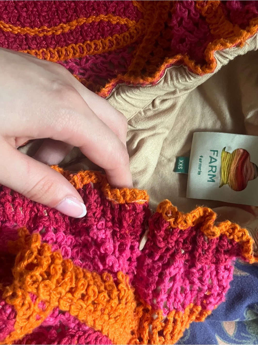 Farm Rio Pink And Orange Seashell Ruffled Crochet Top - Picture 7 of 7